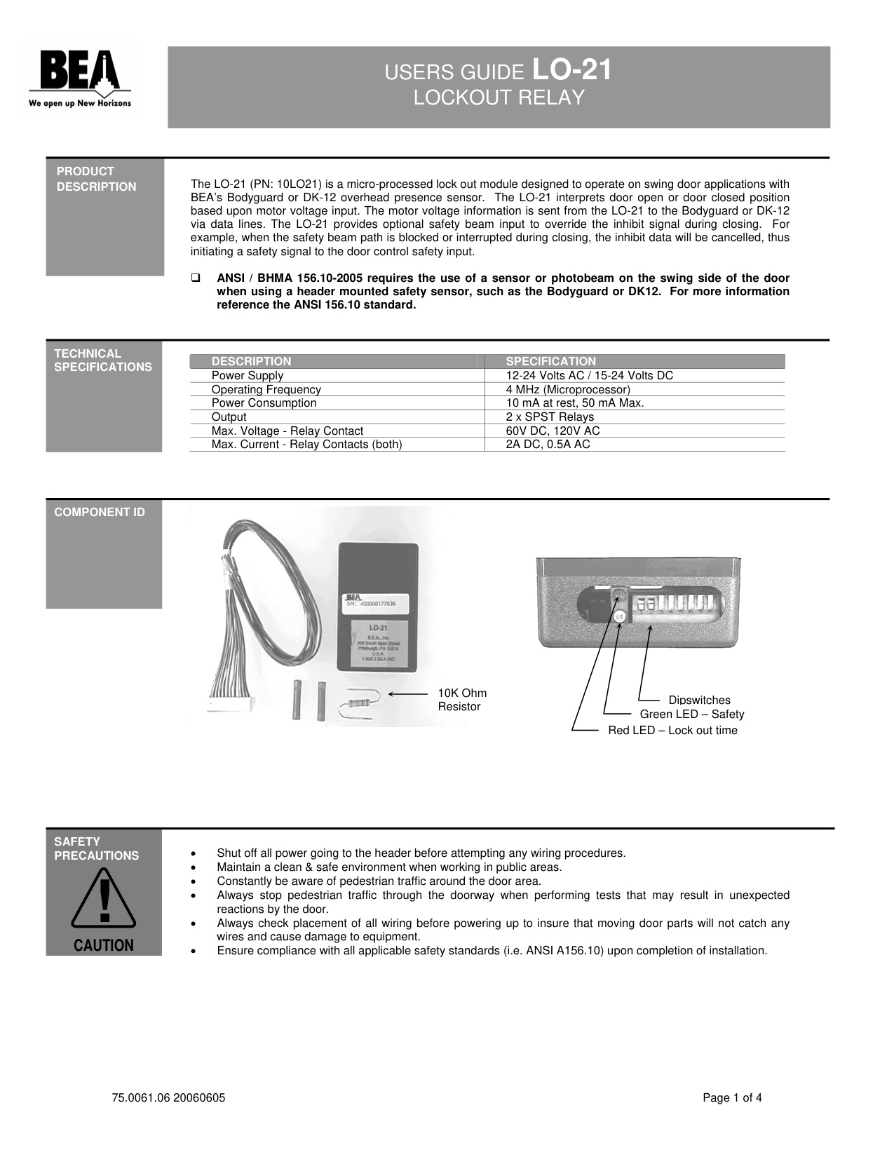 BEA LO-21 Owner's Manual | Door Forensics