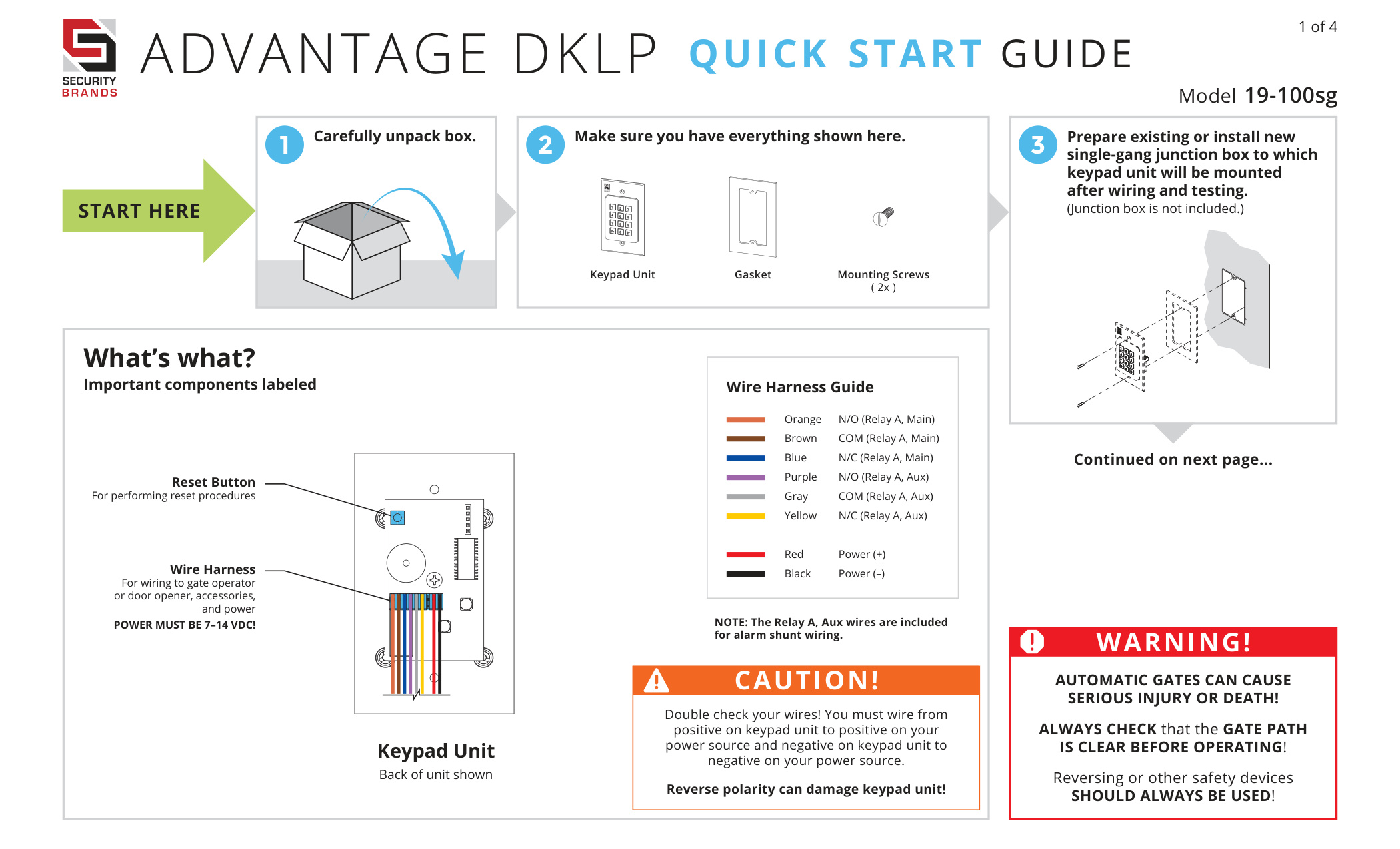 Security Brands DKLP 19-100sg Quick Start Guide | Door Forensics