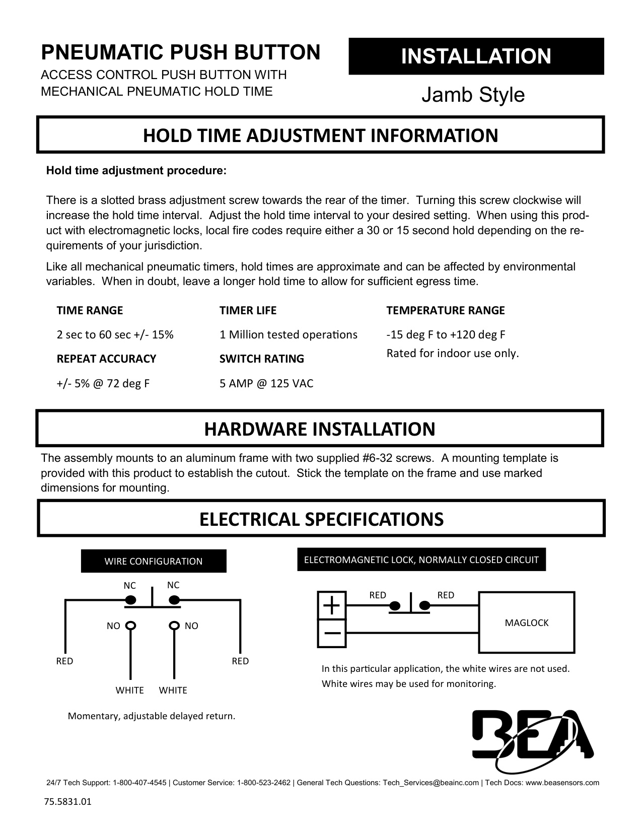 BEA Pneumatic Push Button Installation Manual | Door Forensics