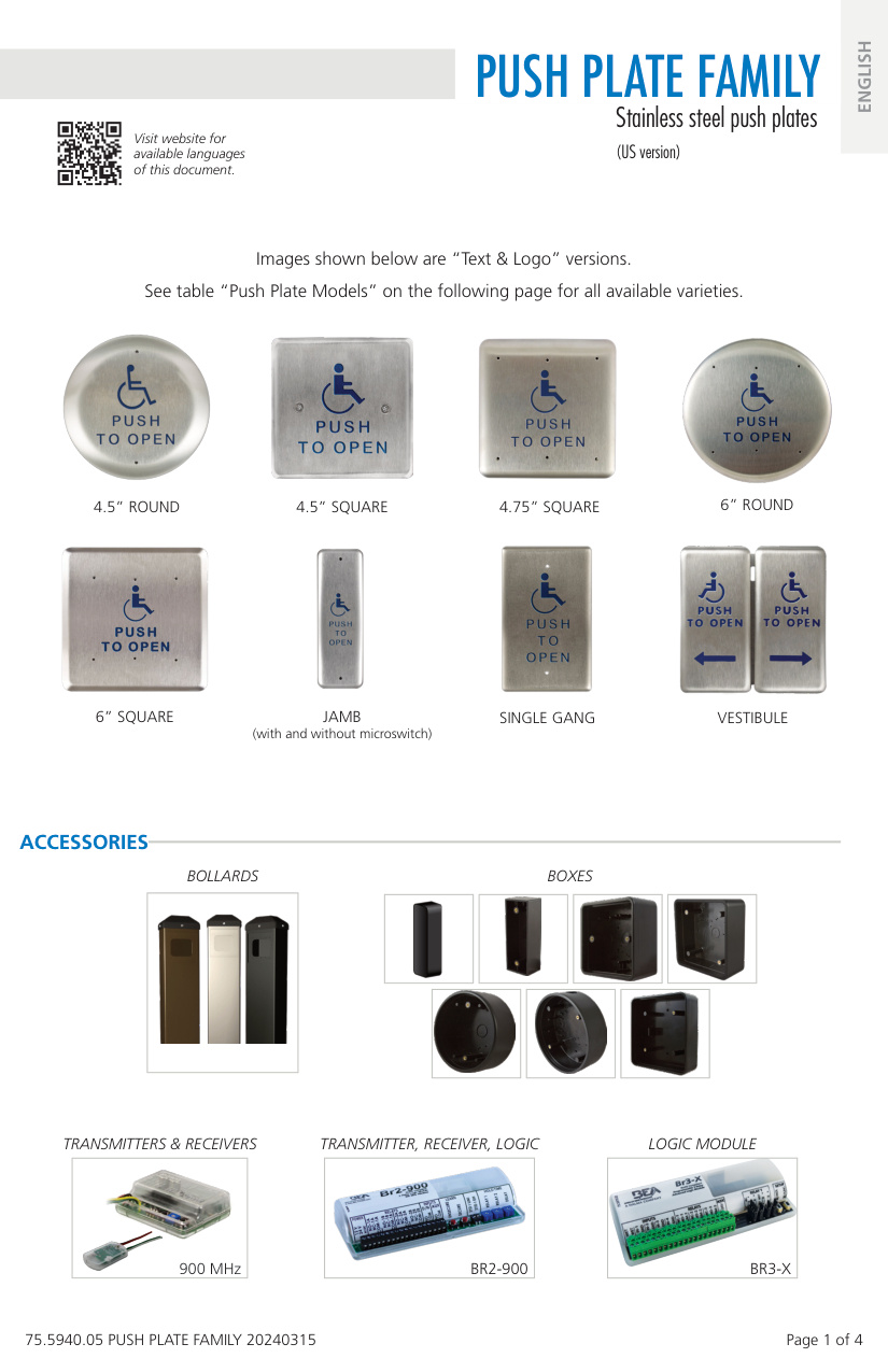 BEA Push Plate Family Specification Sheet | Door Forensics