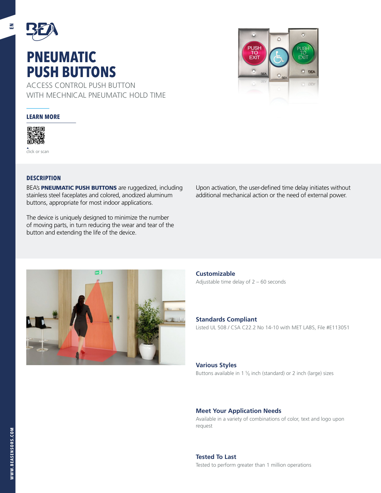 BEA Pneumatic Push Button Specification Sheet | Door Forensics