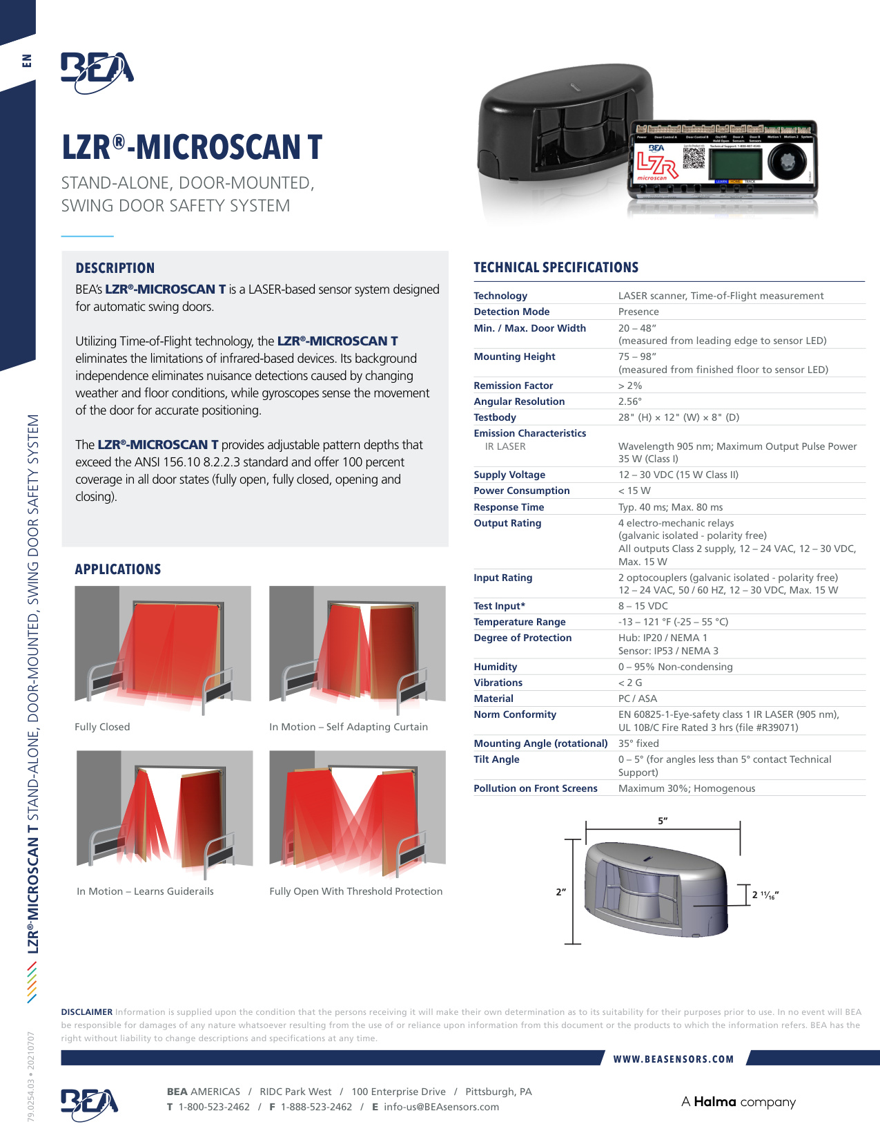 Bea Micro BEA LZR-MICROSCAN T Specification Sheet | Door Forensics
