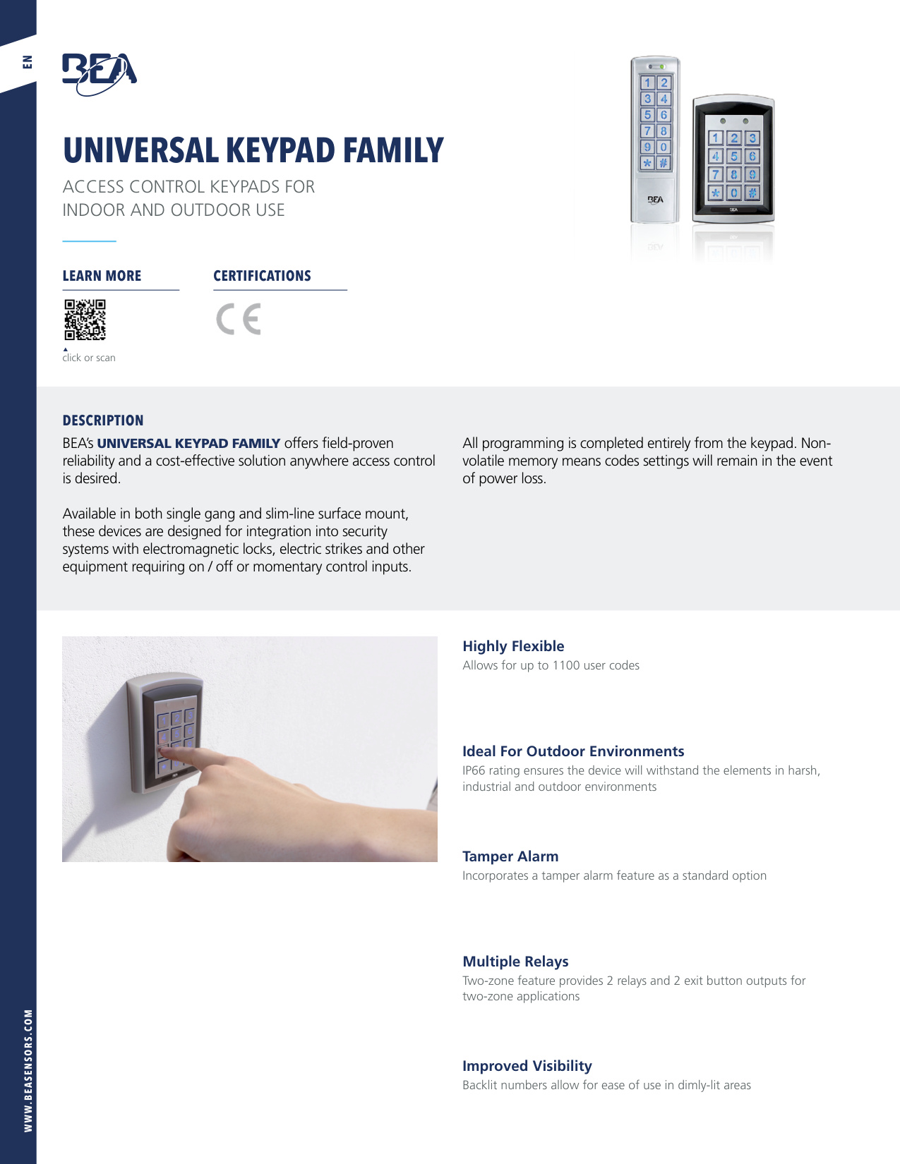 BEA Universal Keypad Family Specification Sheet | Door Forensics