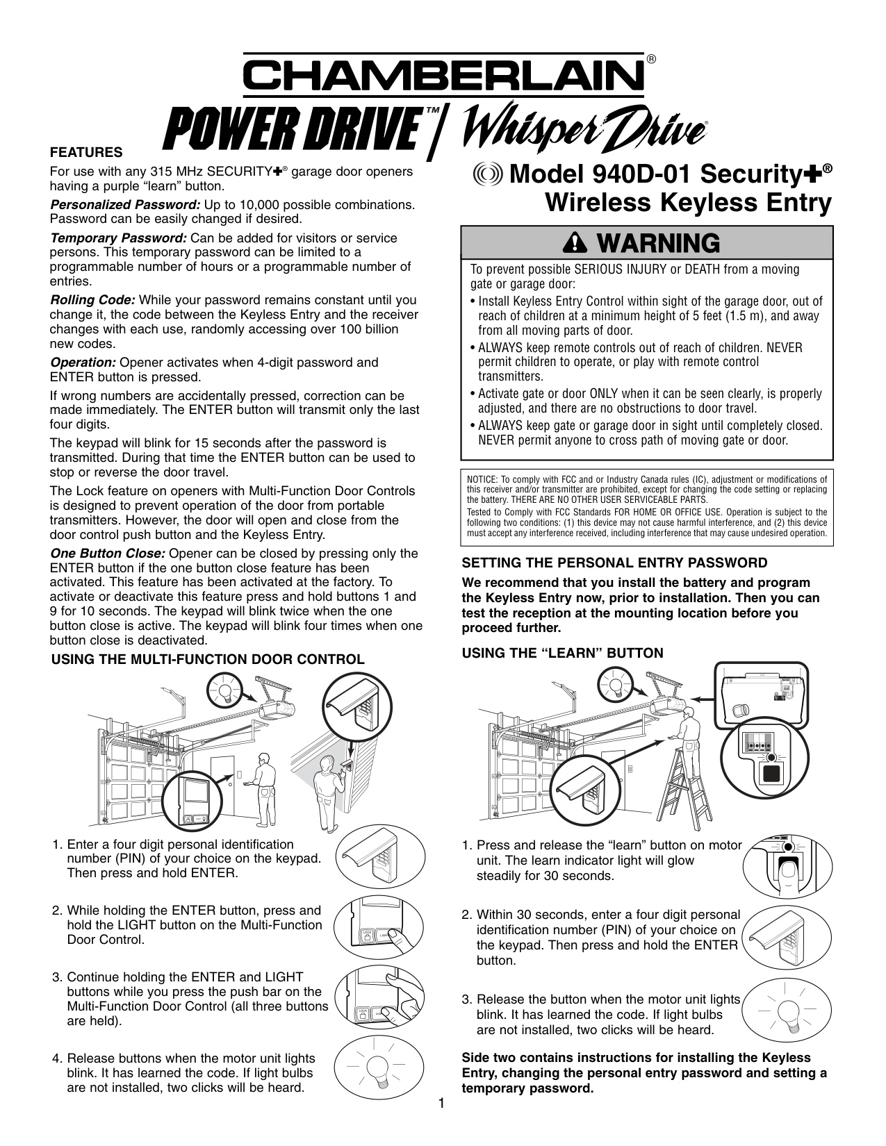 Chamberlain 940D-01 Programming Guide | Door Forensics