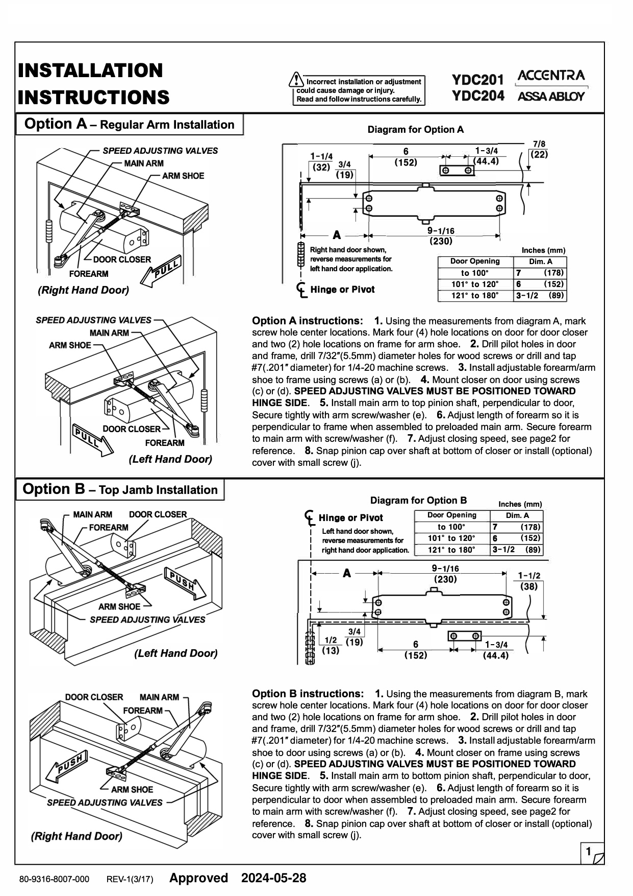 Regular Install ASSA ABLOY YDC201/YDC204 Installation Manual | Door Forensics