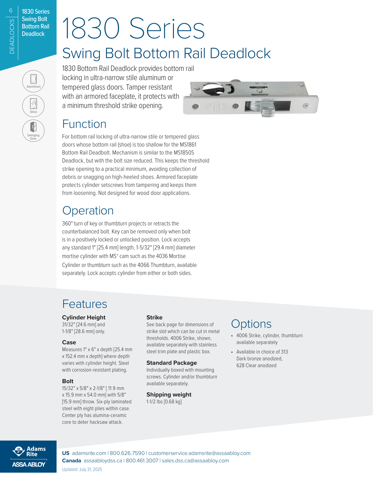 Adams Rite 1830 Specification Sheet | Door Forensics