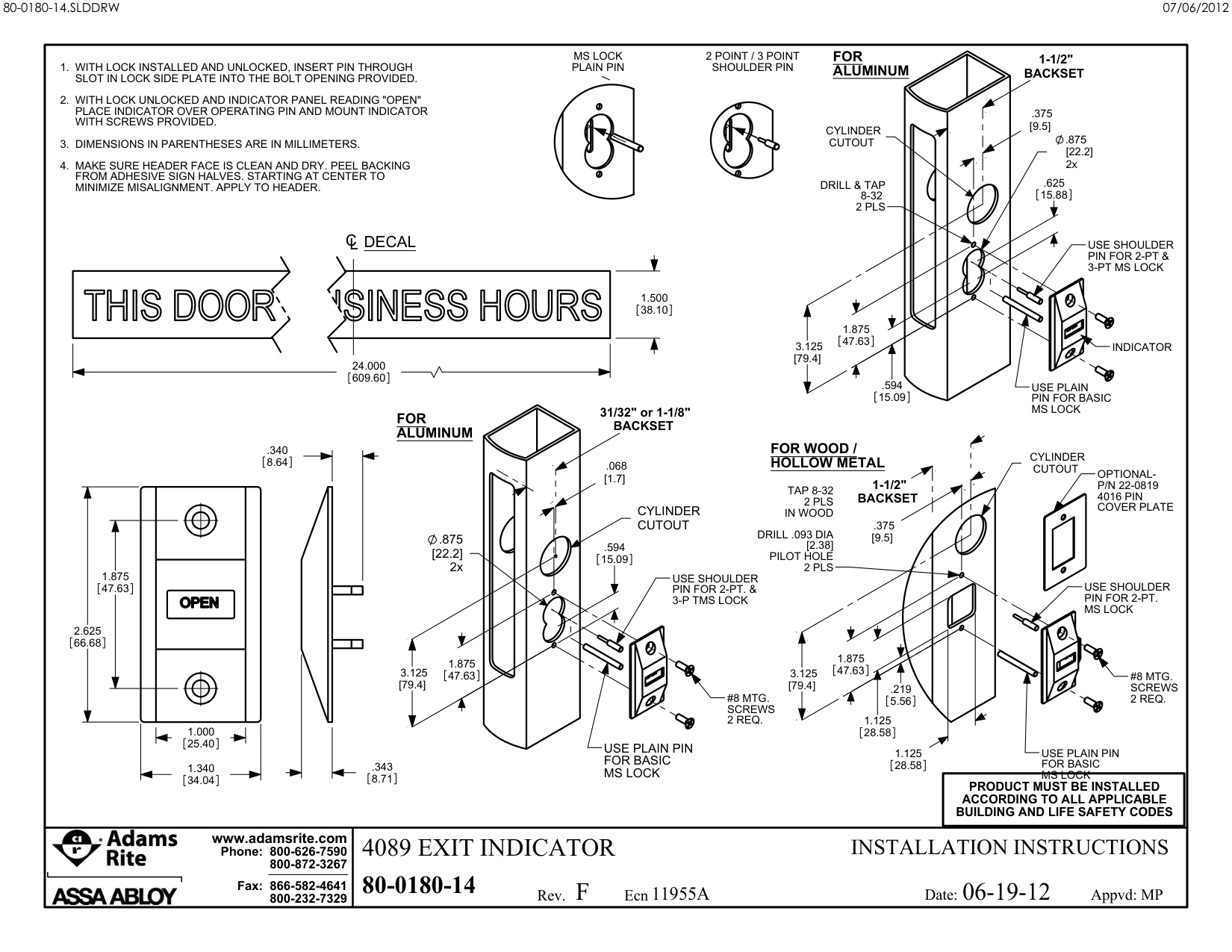 Adams Rite Indicator Adams Rite 4089 Installation Manual | Door Forensics