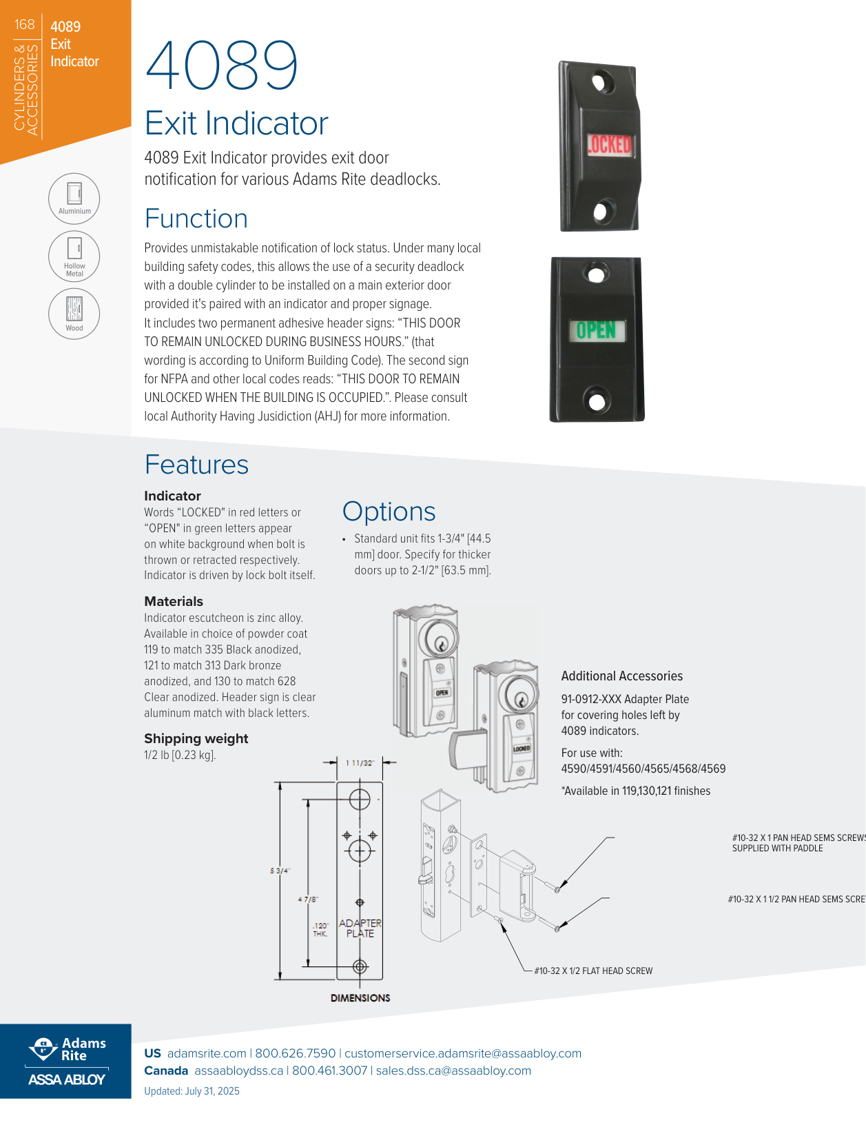 Adams Rite 4089 Specification Sheet | Door Forensics