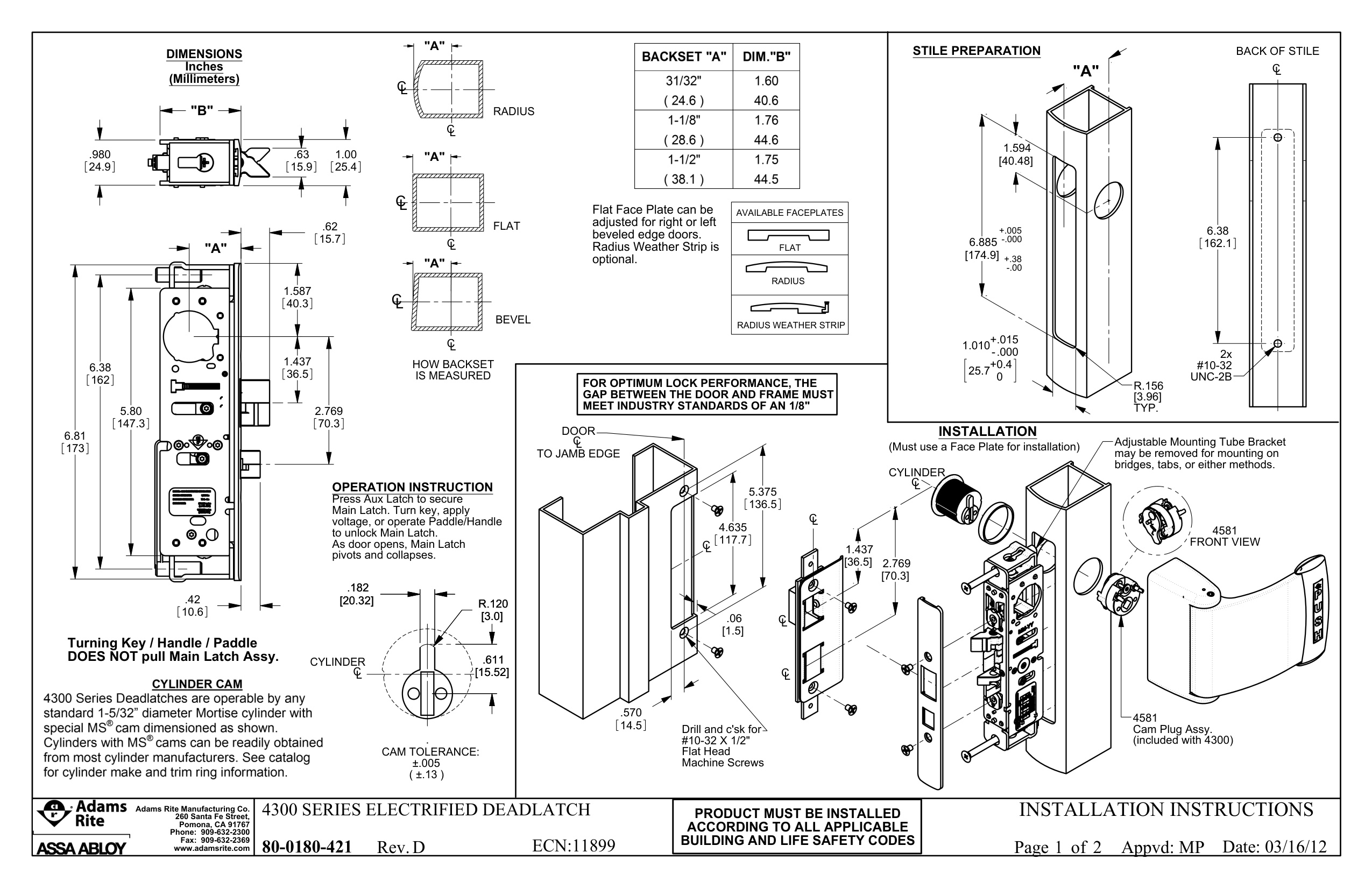 Spec Rite Ceiling Installation Adams Rite 4300 Installation Manual | Door Forensics