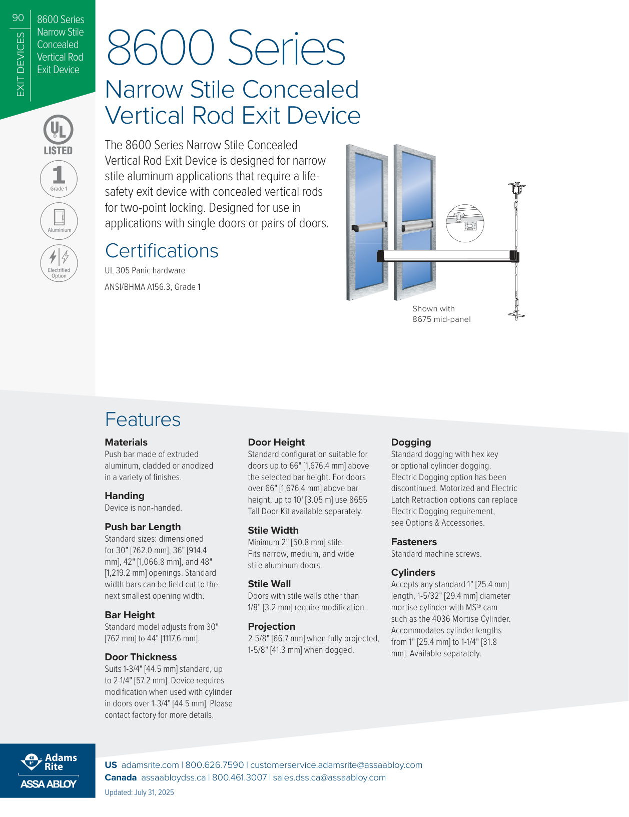 Adams Rite 8600 Series Specification Sheet | Door Forensics