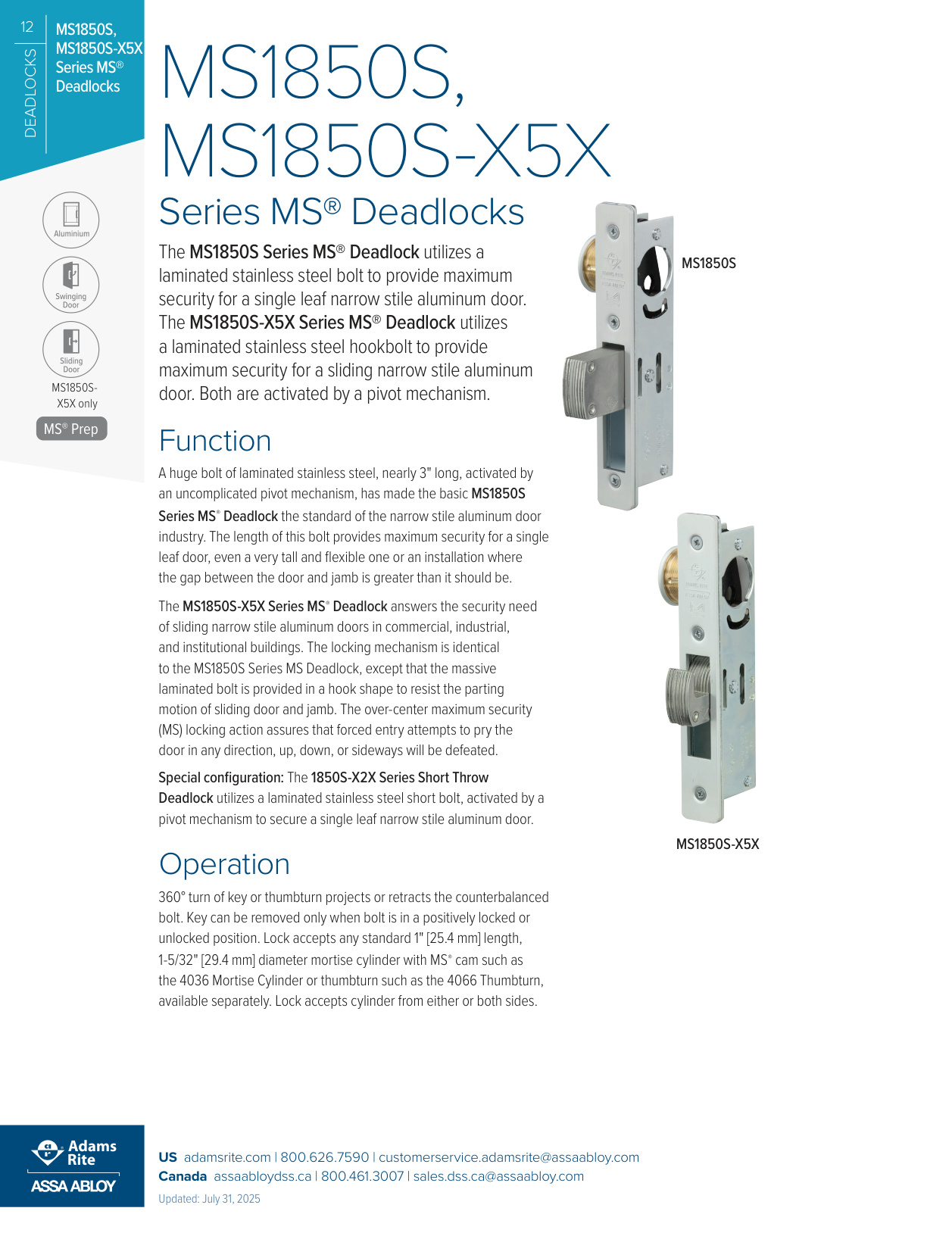 Adams Rite Ms1850s Template.pdf Adams Rite MS1850S Series Specification Sheet | Door Forensics