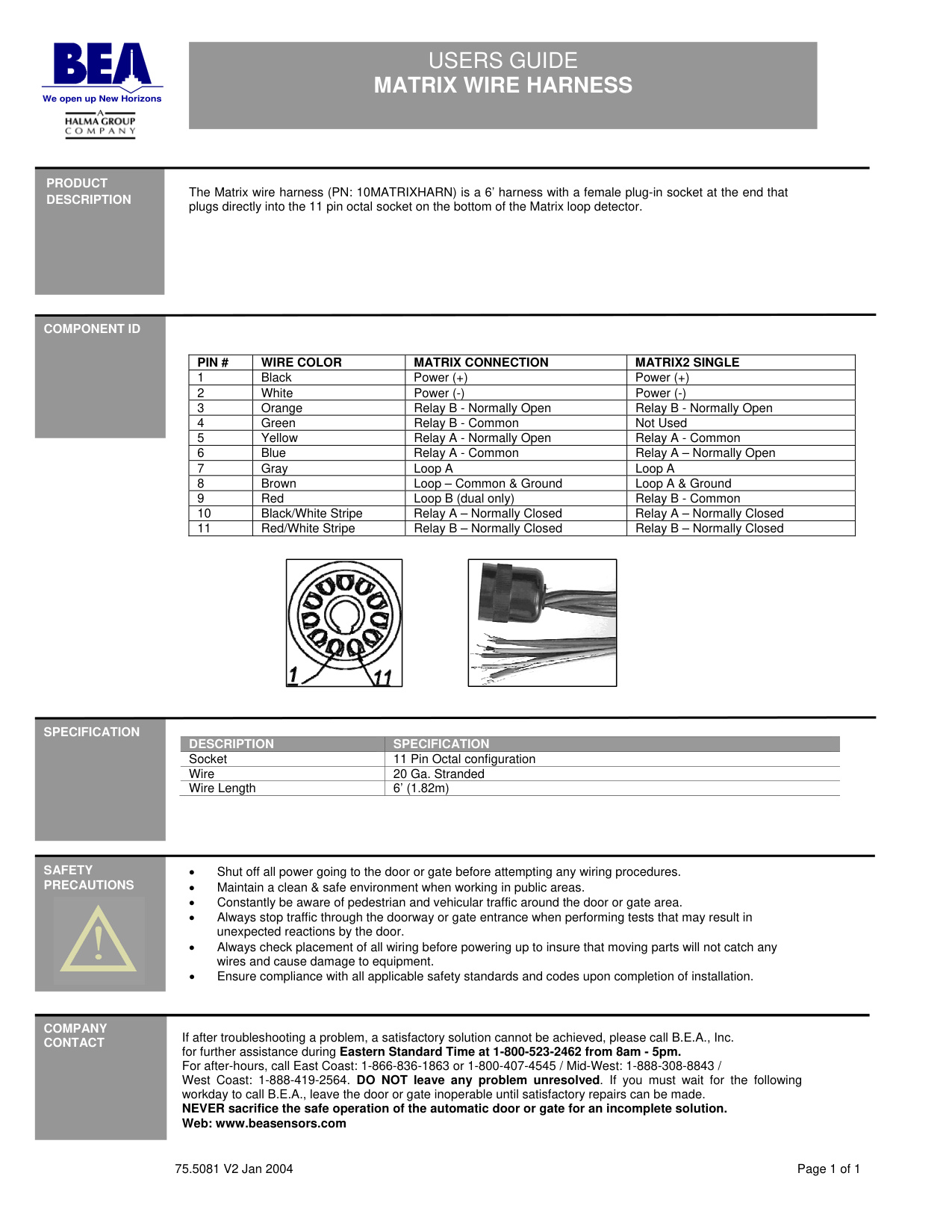 BEA Matrix Wire Harness Specification Sheet | Door Forensics