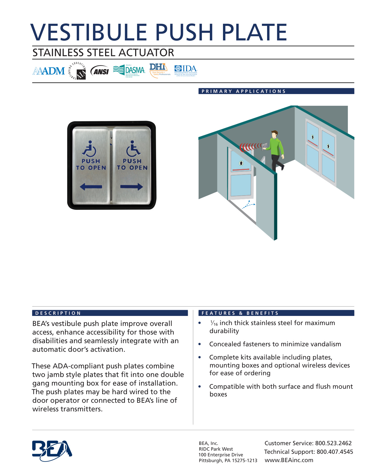BEA Vestibule Push Plate Specification Sheet | Door Forensics