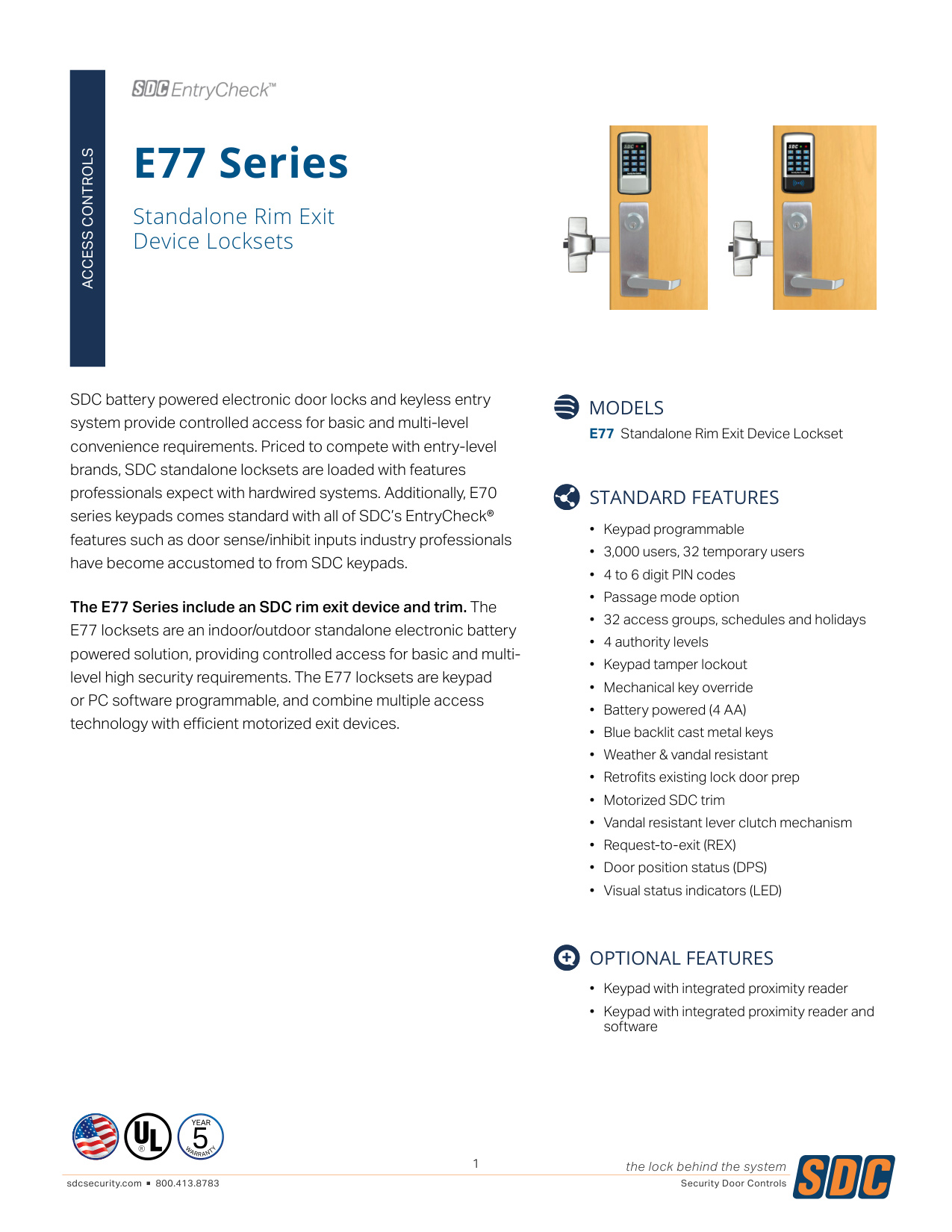 SDC E77 Specification Sheet | Door Forensics