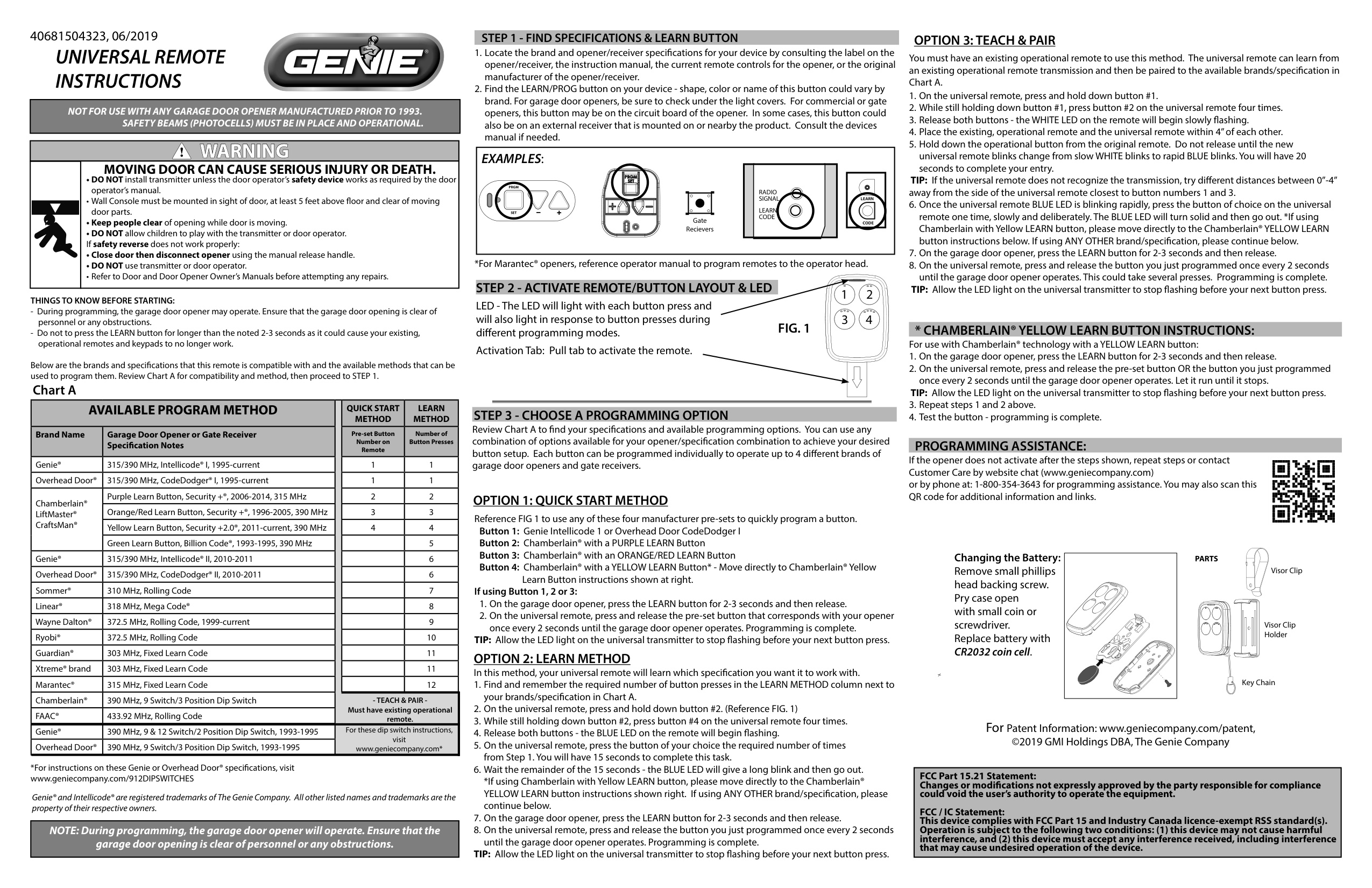 Genie Universal Remote Programming Guide | Door Forensics