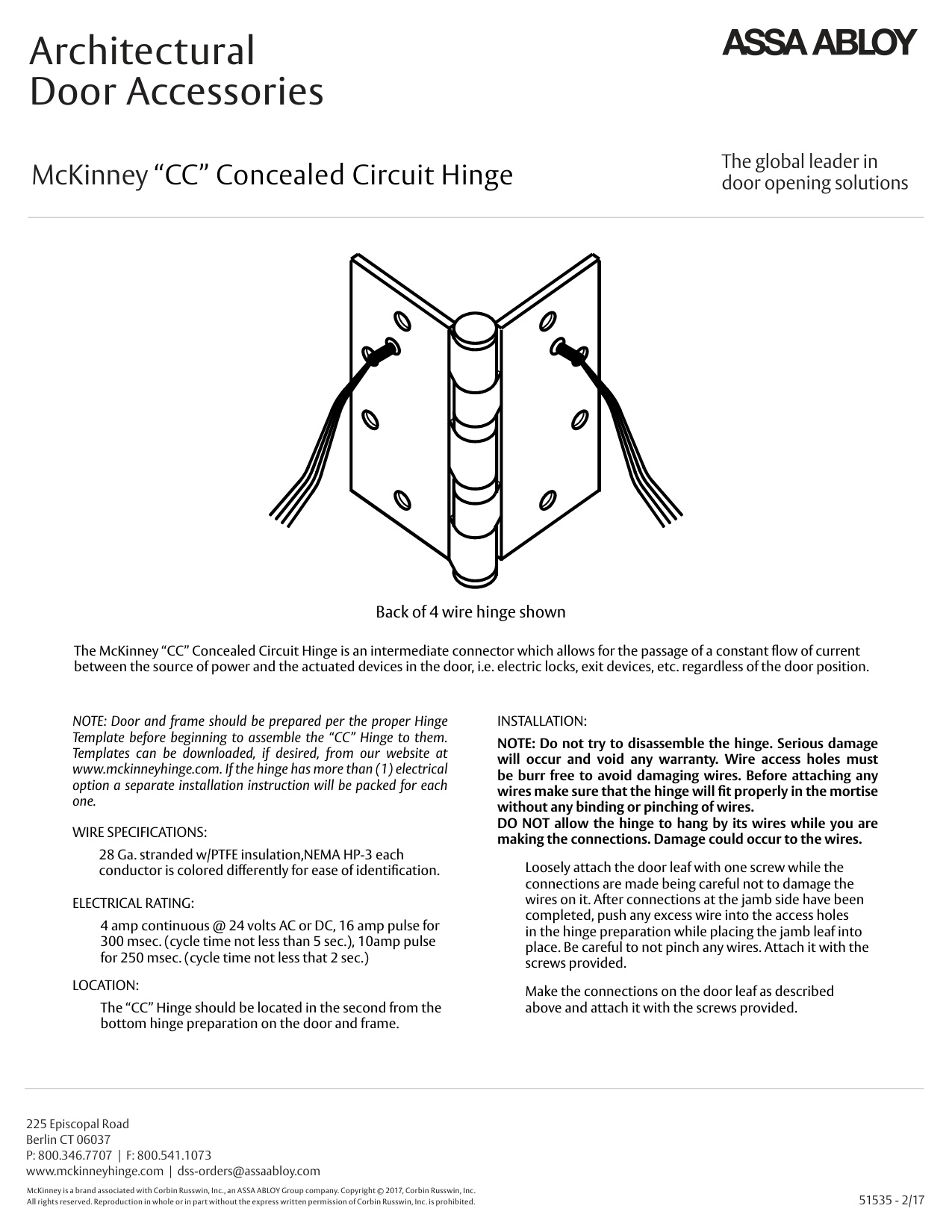 McKinney CC Concealed Circuit Hinge Installation Manual | Door Forensi