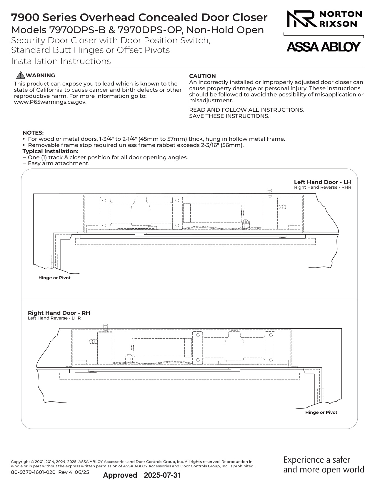Norton Rixson 7970DPS Installation Manual | Door Forensics