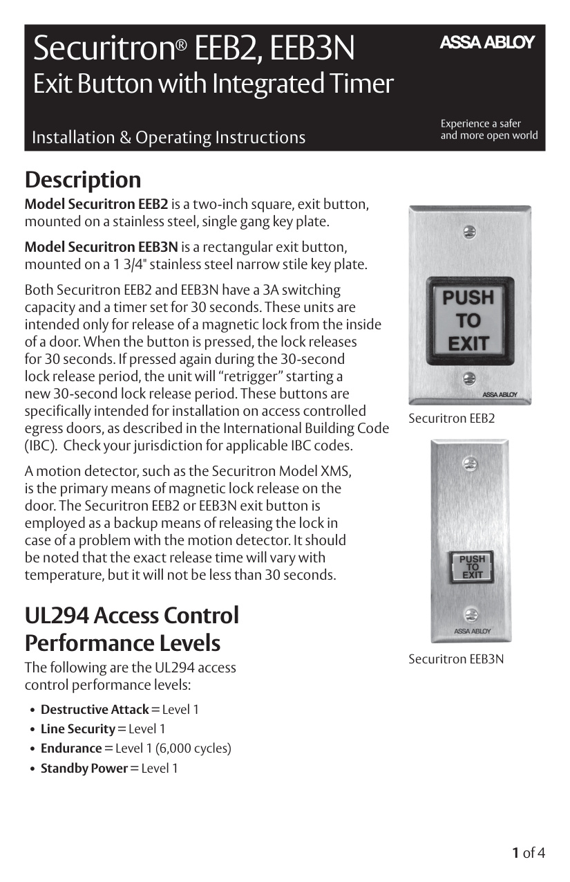Push Button Eeb2 Securitron EEB2/EEB3N Installation Guide | Door Forensics