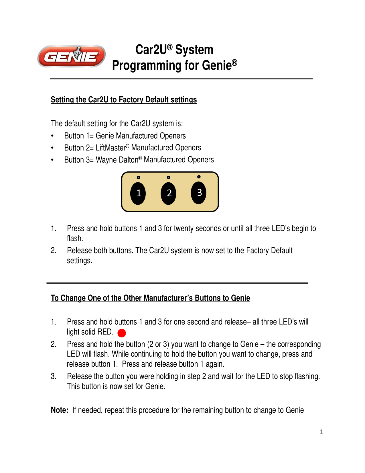 Genie Car2U Programming Guide | Door Forensics