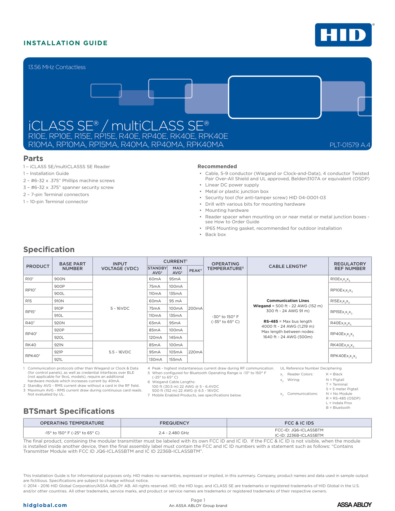 HID iCLASS SE/multiCLASS SE Installation Guide | Door Forensics